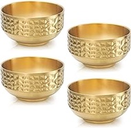 Roucerlin 13.5 Oz 304 Stainless Steel Small Gold Bowls, 4.9" Double Walled Insulated Cereal Dessert Bowl, Metal Deep Rice Soup Bowls Set, Ice Cream Bowl for Kitchen Cooking Camping (4)