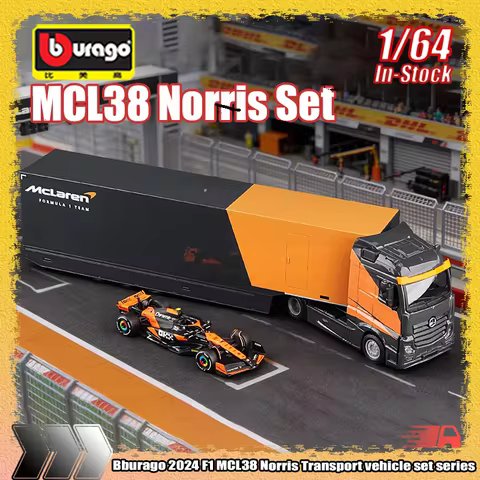 New Stock Bburago 2024 F1 Mcl38 Norris Ferrari Transport Vehicle Set Series Truck+W15 #63 George Rus
