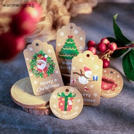 Warmwing 100pcs Merry Christmas Gift Tags Kraft Paper Card Hang Tag Christmas Party Favor SG