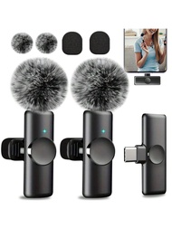 ไมโครโฟนคล้องคอแบบไร้สายสำหรับโทรศัพท์ iPad พอร์ต Type-C Lapel Mics ปลั๊กเล่น 2.4G Ultra-Low Delay ช