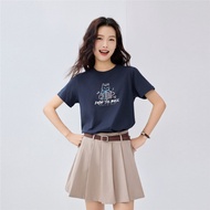 GIORDANO Men's and Women's Fashionable Retro Printed Short Sleeved Comfortable 100% Pure Cotton Roun