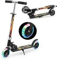 TikoiGou Kick Scooter for Kids Ages 3+ Light Up Wheels 3-Levels Height Adjustable Handlebar Foldable 130 Lbs Maxload with Rear Brakes Scooter