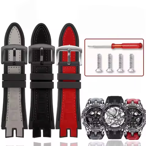 For Roger Dubuis Excalibur Spider RDDBEX Silicone Leather Watch Strap Red Blue Grey Black 28mm Rubbe