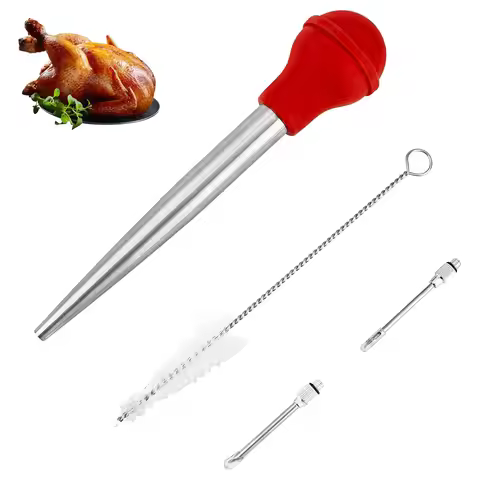 Stainless Steel Turkey Baster for Cooking - Food Grade Meat Injector Syringe & Silicone Suction Bulb