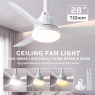 Ceiling Fan Light,Kipas Siling,3-Color Led Remote Control Silent Fan Lamp,28 Inch Pendant Light Bedr