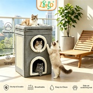 LDECO 3-Tier Cat House & Bed - Built-in Scratcher Space Saving Cat Furniture for HDB Kittens & Adult