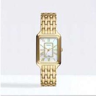ES5304 Women's Square Watch | Gold Bracelet Strap, Mother-Of-Pearl Dial, Roman Numerals, Quartz Anal