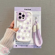 For OPPO A5i A3X A12 A38 A5Pro A57 A16 A15 A7 A5s A17 A18 A95 Ins Purple Flowers Case+Lanyard