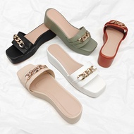 R&A858 2.5-Inch Single Toe Strap with Gold Buckles Square Toe Platform Slides (Standard Fit)