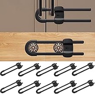 (10 pack black) 4 button Cabinet Locks, U-Shaped Proofing Drawers Safety Child Locks Adjustable, for