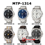 CASIO ของแท้ รุ่น MTP-1314D MTP-1314SG MTP-1314L นาฬิกาผู้ชาย สายสแตนเลส สายหนัง ขนาดใหญ่ แสดงวันที่ กล่องและรับประกัน 1 ปี MTP1314 MTP1314D MTP-1314