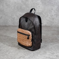 C West Bag Monogram Multi Beige Dark Brown Zip Backpack 100% Original - 42X32X14Cm