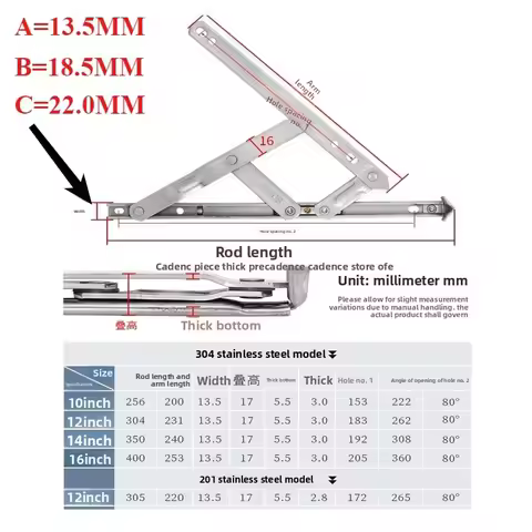 Thickened 304 Stainless Steel Four-link Slide Stay Flat Open Doors and Windows Stay Push Pull Window