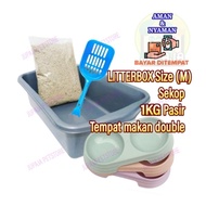 Combo Hemat Litterbox Scoop 1kg double petbowl sand + toilet necklace cat litter box
