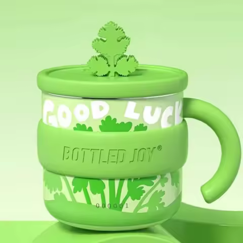 Bottled Joy Wang Yibo Limited Edition Lucky Coriander Pattern Insulated Stainless Steel Travel Mug 4