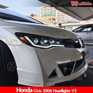 ไฟหน้า civic 2006 2007 2008 2009 2010 2011 V3 LED BAR 3 ลูกแก้ว โคมดำ NT