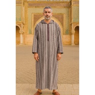 Djellaba.id Umrah Gamis Muslim Clothes Prayer Robe Hoodie Jalabah Kapucong Moroccan Men's Flannel Gr