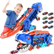 City Dinosaur Ultimate Hauler Track Toy for Boys, Transforms into Stomping Dinosaur with Race Track 