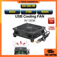 ITECHGADGETS USB Cooling Fan Router Modem Fan Cooler 5v 12cm 1200rpm For TVBox Router Modem