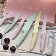 義大利Superare粉彩麥稈不鏽鋼刀具砧板七件禮盒組