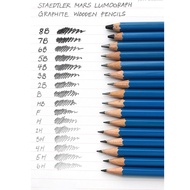 STAEDTLER  MARS LUMOGRAPH PENCIL 8B 7B 6B 4B 3B 2B B HB H 2H 3H 4H 5H 6H 铅笔 画画铅笔 黑色铅笔 笔 黑色头蓝色身的笔 画笔 
