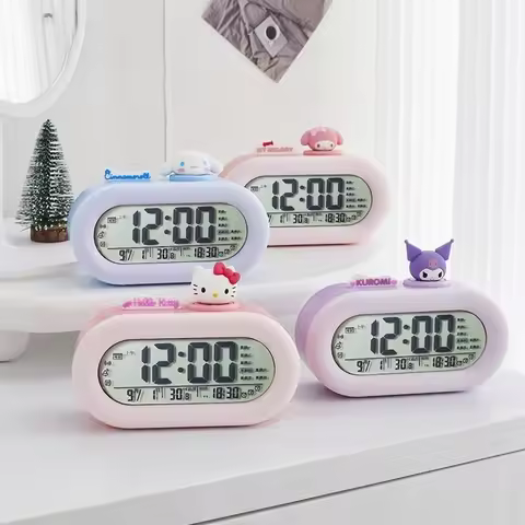 Sanrio New Hello Kitty Kuromi My Melody Cinnamoroll Kawaii Anime Cartoon Alarm Clock Ornaments Deskt