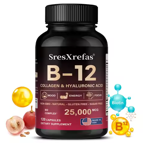 Vitamin B12 with Collagen, Hyaluronic Acid - Supports Energy, Focus, Mood, Nervous System & Immune H