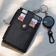 Retractable Card Holder Steel Wire Easy Pull Buckle 5 Card Slots Change Card Holder PU Soft Leather 