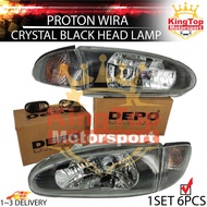 Depo Proton Wira Crystal Glass Headlamp + Corner Lamp + Fender Lamp (Black) (6pcs/set)