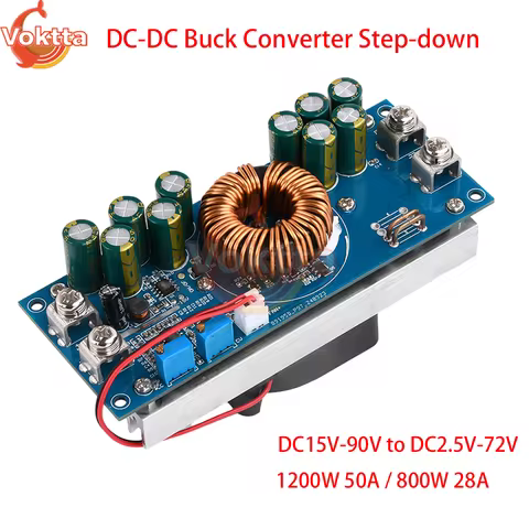 1200W 800W 50A 28A DC-DC Buck Converter Step-down Power Supply 15V-90V to 2.5V-72V High Power Consta