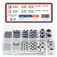 TrailTech Stainless Steel Lock Nut And Hexagon Set M3 M4 M5 M6 M8 M10 175pcs For Screw Nut Set Lock 