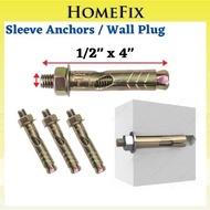 1/2" x 4" (1’s) Sleeve PJ Anchor Wall Expansion Bolt Iron Plug Wall Sleeve Anchor Wall Plug Besi Anc