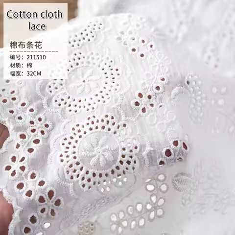 3Y-5Yard/Lot Width 32CM Pure Cotton Embroidered Fabrics Women's Clothing Dress Diy Lace Trim Home Te
