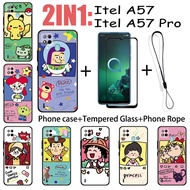 2 IN 1 Itel A57 A57 Pro Case with Tempered Glass Screen Protector Cute Character Series