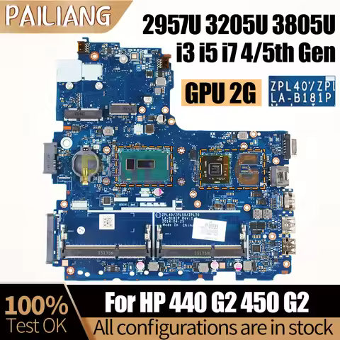 For HP 440 G2 450 G2 Notebook Mainboard LA-B181P 2957U 3205U 3805U i3 i5 i7 4/5th Gen UMA DIS Laptop