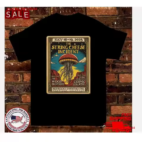 The String Cheese Incident 2025 Black Cotton T Shirt Full Size vintage Washed homme Stretched Unisex