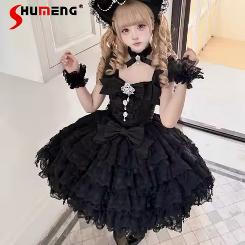 Birthday Party Banquet Japanese Rojita Dresses Original Design Light Floral Lolita JSK Strap Dress W
