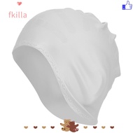 FKILLA Swimming Pool Cap, White Color Comfortable Fit Swim Silicone Hat, Swim Accessory Silicone Mat