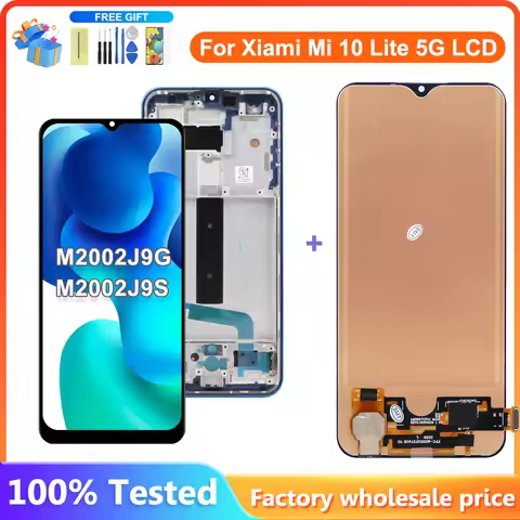 100% Test For Xiaomi Mi 10 Lite 5G LCD Display Touch Screen Display Digitizer Assambly with frame Fo