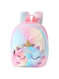 1 Mochila De Invierno Cálido Y Esponjosa Con Unicornio Para Niñas, Linda Bolsa De Almacenamiento De Peluche De Colores Brillantes Y Estilo De Dibujos Animados, Mochila Casual Para Niñas