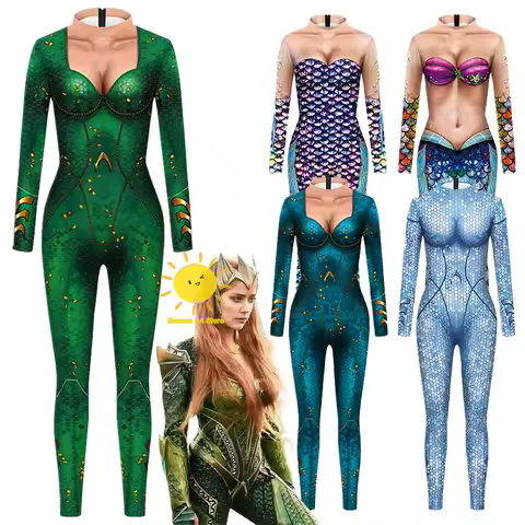 BEAST KINGDOM Queen Mera Cosplay Aquaman Cosplay Costumes Simulation Tight Fitting Jumpsuit Mera Hal