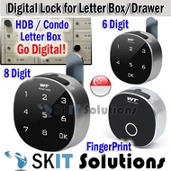 【SKIT SG Seller】6/8 Digit/FingerPrint WT Smart Keyless Digital Password Lock Touchscreen Keypad (Anti Clockwise / Clockwise) for All SG HDB Letterbox Condo Mailbox Cabinet Drawer Safe Locker Tool Box, Letter Mail Box Lock w/ Touch Pad, NO Drilling Hole