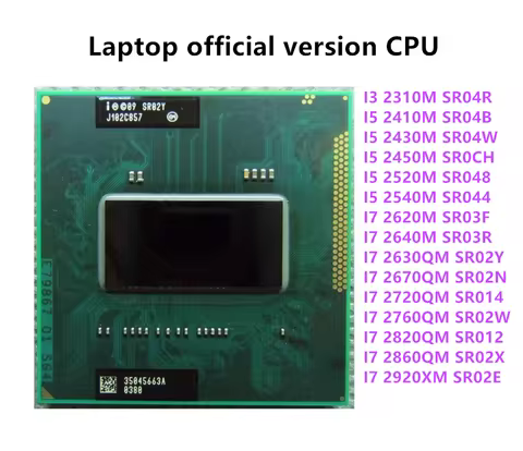 I3-2310M I5-2410M 2430M 2450M 2520M 2540M I7 2620M 2640M 2630QM 2670QM 2720QM 2760QM 2820 2860QM 292