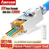 AMPCOM Pass Through CAT7 RJ45 Connector, CAT6A/7 50U Gold-plated Pass Thru Shielded STP rj45 Modular