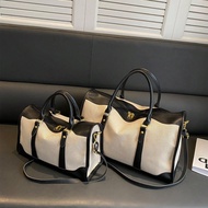 1pc Canvas Contrast Color Patchwork Fashion Duffle Bag, UnisexLuggage, SuitableForOvernightS Tay, Co