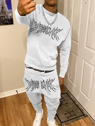 Autumn Trendy New Sweatshirt Sweatpants Set Mens Daily Loose Casual Fit Printed Hundred Long Sleeve 