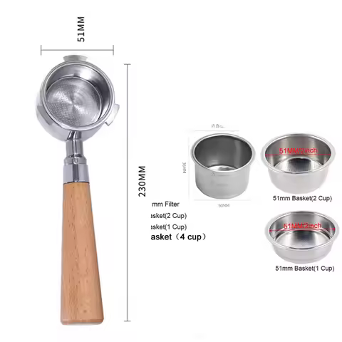 51mm Bottomless Coffee Portafilter Stainless Steel Filter With 1 2 4Cup Basket for Hibrew h11 Oster 