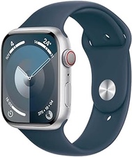 Apple Watch Series 9 GPS + Cellular, 41mm Aluminium Case Silver, Storm Blue Sports Band - S/M