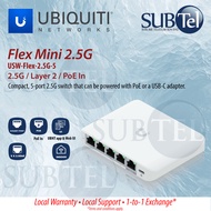 Ubiquiti USW-Flex-2.5G Compact, 5-port switch with PoE or USB-C power in. 4x 2.5 GbE ports. 1x 2.5 G