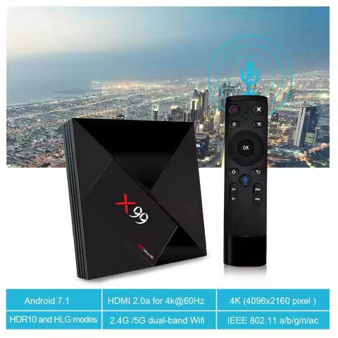 Smart TVbox X99 Smart Android 7.1 TV Box RK3399 Six Core 4G 64G UHD 4K WiFi 1000M LAN BT4.1 HDR10 Me